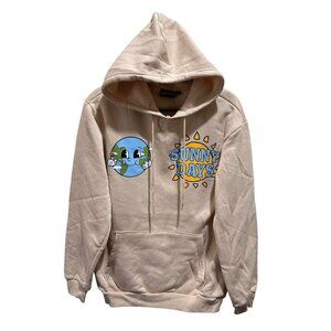 Sunny Days‎ Hoodie Small Beige Earth Sunshine Rainbow Clouds Pullover Fleece New